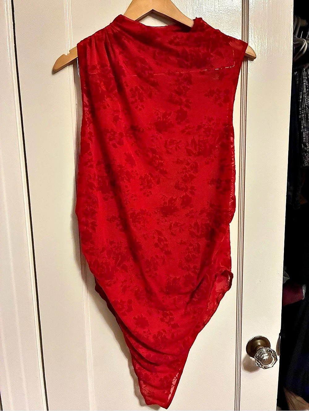 Red Floral Mesh Bodysuit